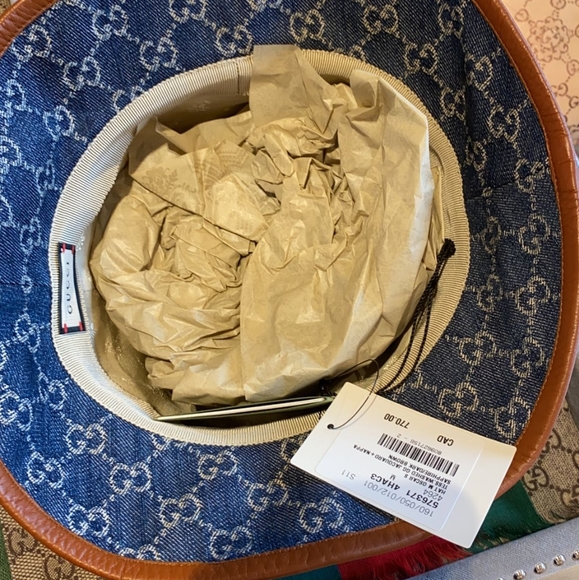 100% Authentic Gucci Canvas Bucket Hat Oscar Sz.M Denim - Picture 11 of 12